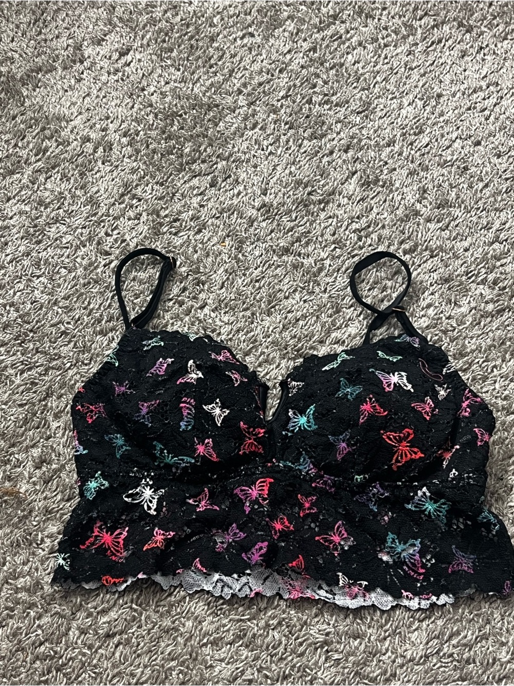 Victoria's Secret Black Lace Bralette with Multicolor Butterfly Accents